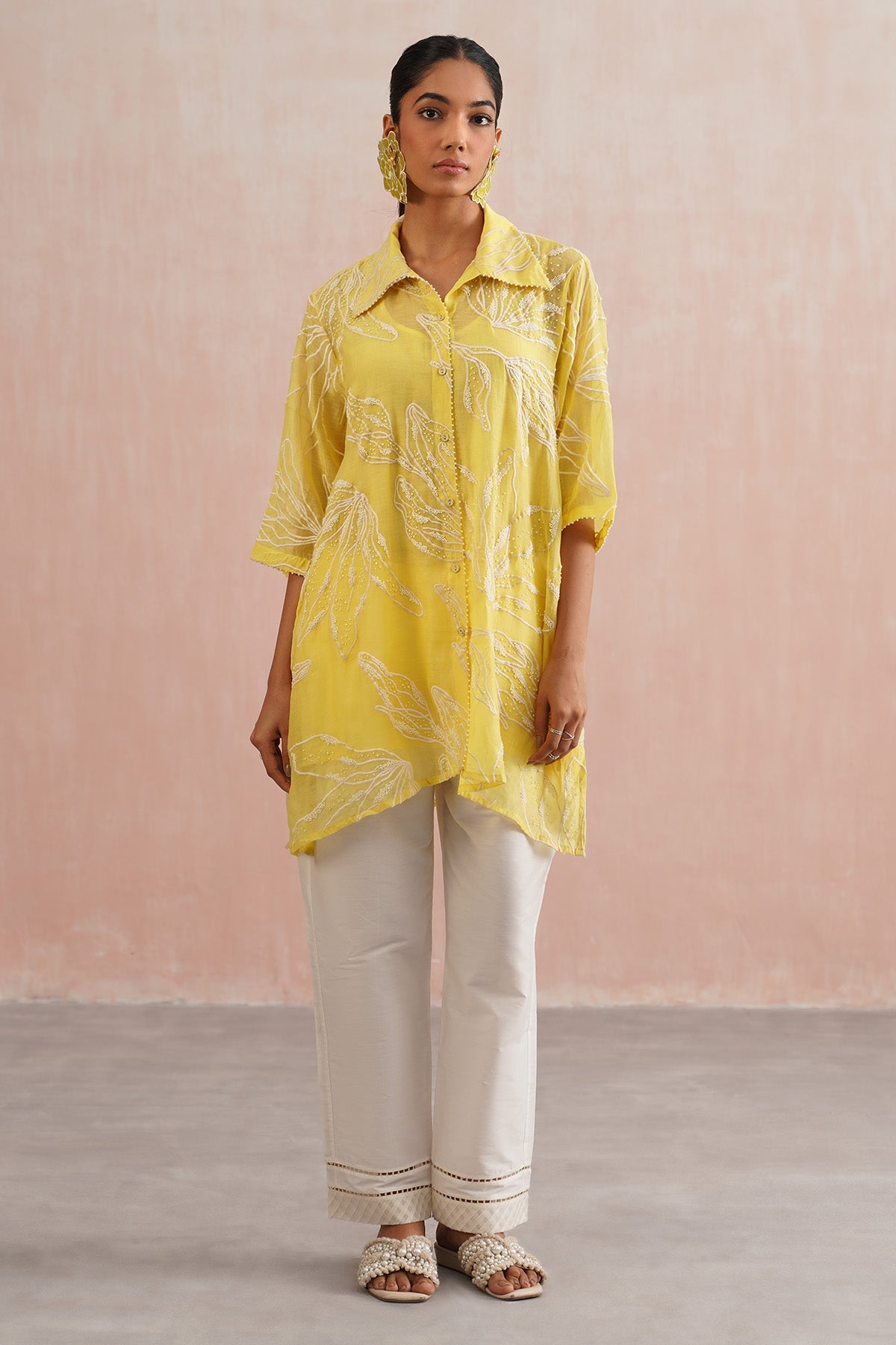 Buy Embroidered Yellow Shirt & Pants for women online available at Scrollnshops